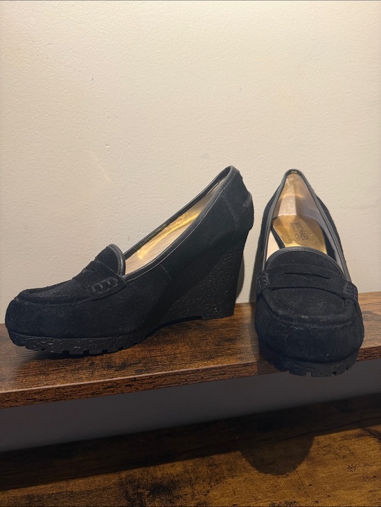Michael Kors Shoes - Michael Kors Black Suede Wedge Loafers